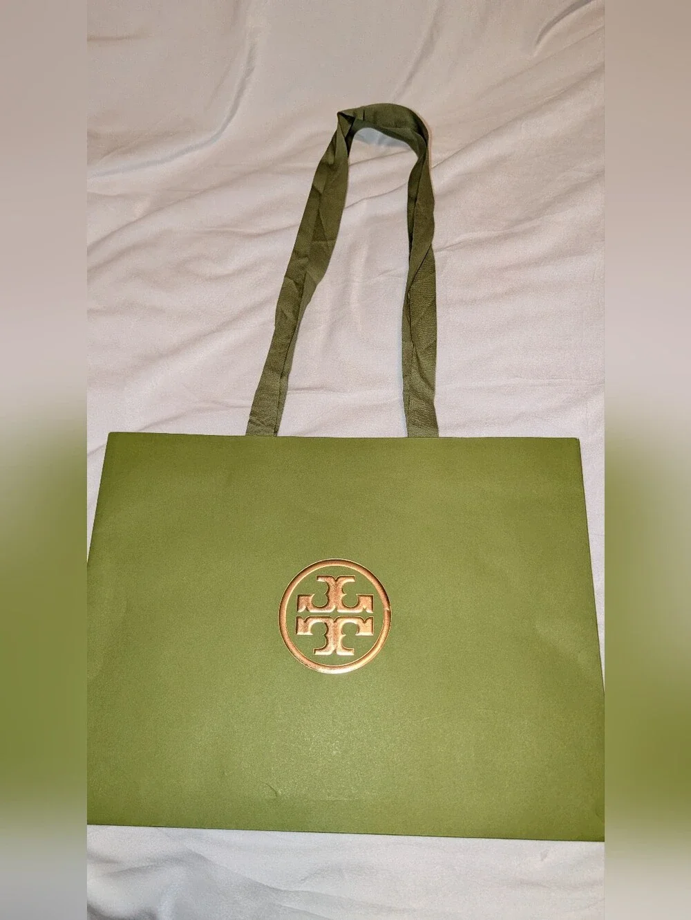 Tory Burch Logo Shopping Bag Green VGUC